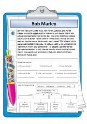 English Worksheet: Bob Marley short biography