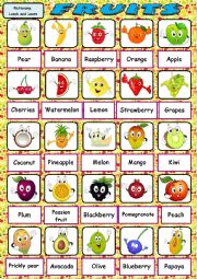 English Worksheet: Fruits Pictionary