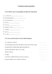 English Worksheet: Environment vocabulary and  pronunciation