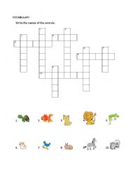 English Worksheet: animals puzzle