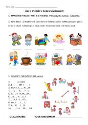 English Worksheet: Daily routines. Phrases with HAVE