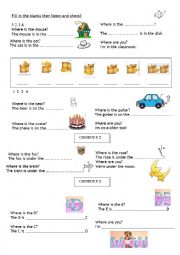 English Worksheet: prepositions of place song worksheet