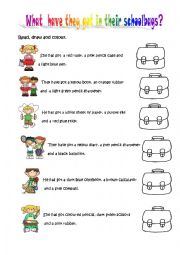 English Worksheet: what do the have in their schoolbags
