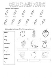 English Worksheet: COLORS AND FRUITS