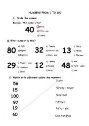 English Worksheet: NUMBERS FROM 1 TO 100
