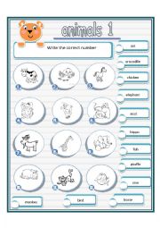 English Worksheet: animals (1/2 )