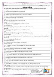 English Worksheet: Rephrasing (5) 10th (several grammar structures)(With KEY)