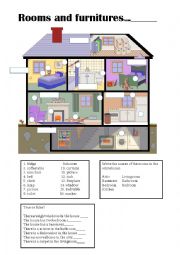 English Worksheet: rooms and furniture