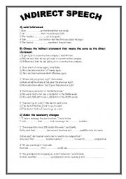 English Worksheet: INDIRECT SPEECH