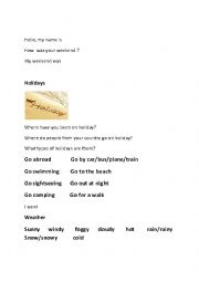 English Worksheet: Holiday Vocabulary handout 