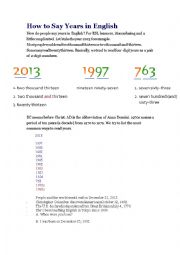 English Worksheet: How to read years