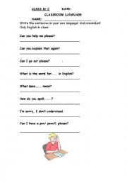 Classroom language for elementary students