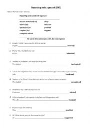 English Worksheet: REPORTING VERBS +ING