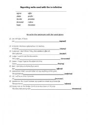 English Worksheet: REPORTING VERBS + TO INFINITIVE