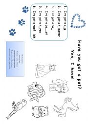 English Worksheet: Have you got a pet? - song worksheet 