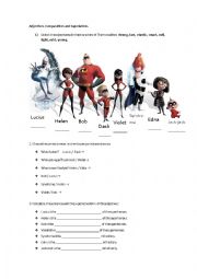 English Worksheet: The Incredibles: comparatives and superlatives