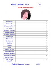 English Worksheet: Peronal information. Cynthia introducing herself