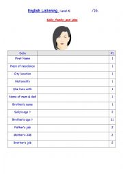 English Worksheet: Personal Information. Sally and family jobs