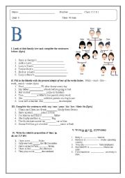 1st quiz for common core students (a family tree, simple present, prepositions