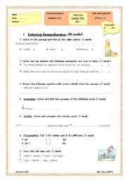 English Worksheet: Mid-term Eng Test Second Arts