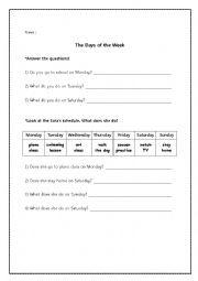 English Worksheet: weekly schedule