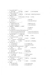 English Worksheet: everyday questions and responses
