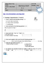 English Worksheet: mid 1 9th grade 