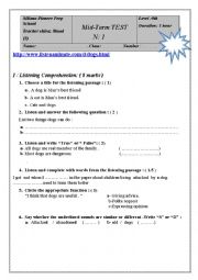 English Worksheet: mid term test 1 9th graders  2