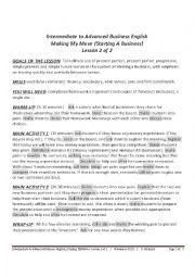 English Worksheet: INTERMEDIATE TO ADVANCED BUSINESS ENGLISH - MAKING MY MOVE (STARTING A BUSINESS) LESSON 2 OF 2