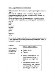 English Worksheet: Instructions homework year 5