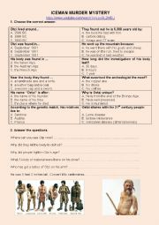 English Worksheet: Iceman Murder Mystery video worksheet