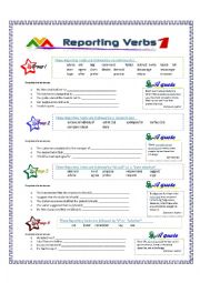 English Worksheet: Reporting Verbs - Part 1