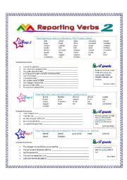 English Worksheet: Reporting Verbs - Part 2