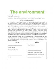 English Worksheet: The Environment (Reading Comprehension) 