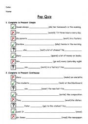 English Worksheet: Present Simple and Present Continuous - pop quiz