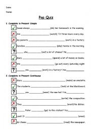 Present Simple and Present Continuous - pop quiz