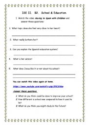 English Worksheet: B2      TOPIC        EDUCATION IN SPAIN 