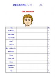 English Worksheet: Personal information. Emmas introduction