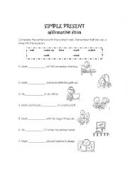 English Worksheet: Simple present affirmative