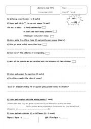 English Worksheet: mid term 1 for tunisian 9th form