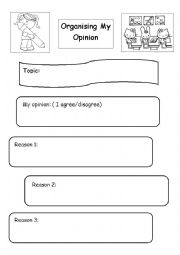 English Worksheet: Organising my Opinion Writing Frame