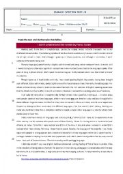 English Worksheet: Test 10th grade - Importance of English - version B