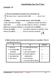 English Worksheet: Overall Test for 7th form pupils