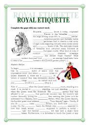 ROYAL ETIQUETTE GAP FILLING AND READING COMPREHENSION with a key 