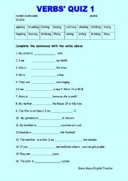 English Worksheet: Action Verbs Quiz 1