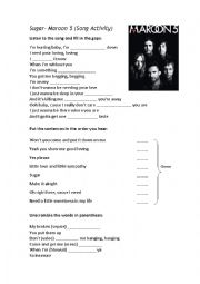 English Worksheet: Sugar Maroon 5 Song Worksheet