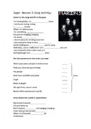 Sugar Maroon 5 Song Worksheet