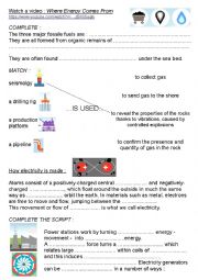 English Worksheet: Where Energy Comes From, a video