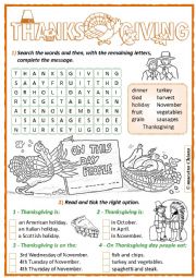 English Worksheet: Thanksgiving * Activity *