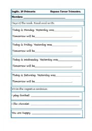 English Worksheet: days of the week and negative sentences.